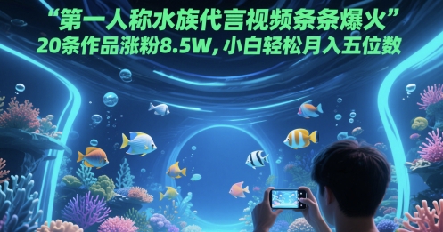 第一人称水族代言视频条条爆火，20条作品涨粉8.5W，小白轻松月入五位数,速发云资源网