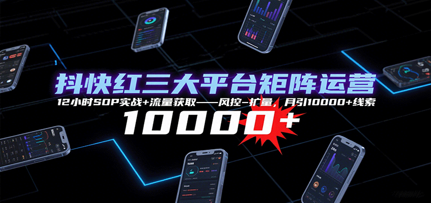 抖快红三大平台矩阵运营，12小时SOP实战+流量获取-风控-扩量，月引10000+线索,速发云资源网