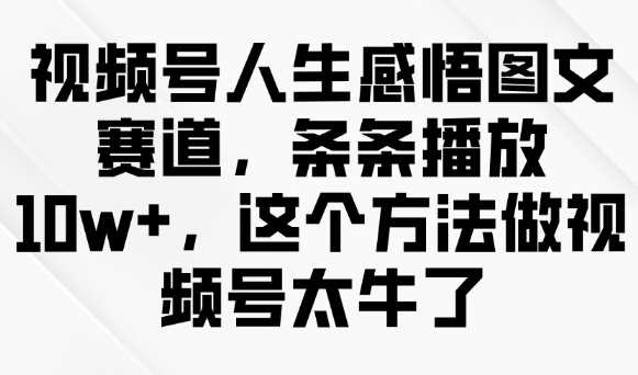 视频号人生感悟图文赛道，条条播放10w+，这个方法做视频号太牛了,速发云资源网