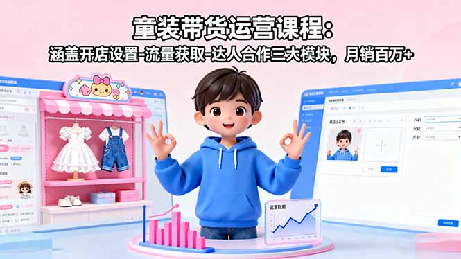 童装带货运营课程：涵盖开店设置-流量获取-达人合作三大模块，月销百万+,速发云资源网