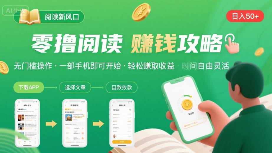 零撸阅读新风口，无门槛轻松挣，一部手机，日入 50-3张【揭秘】,速发云资源网
