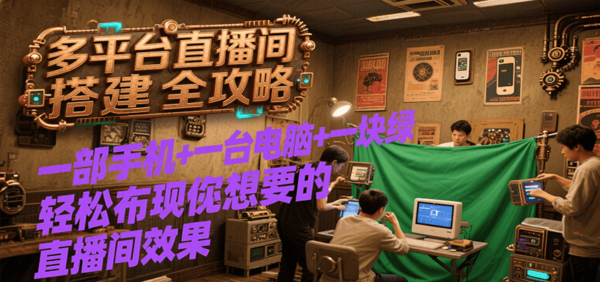 多平台直播间搭建全攻略，一部手机+一台电脑+一块绿布轻松实现你想要的直播间效果,速发云资源网