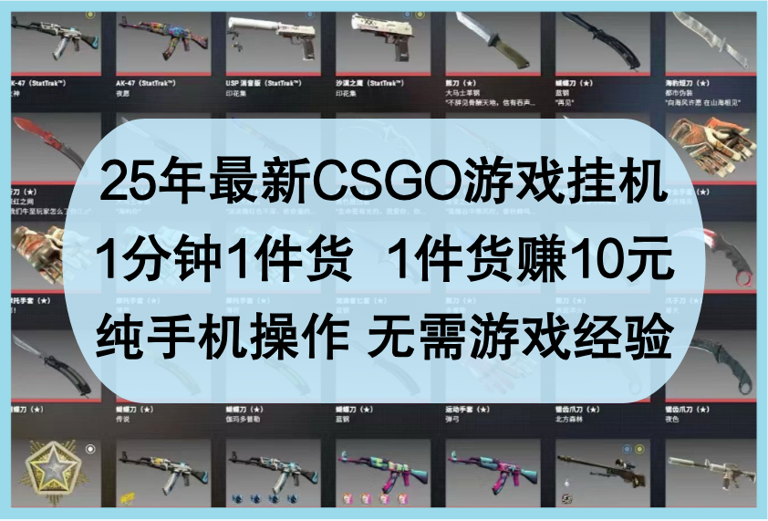 25年最新CSGO游戏挂机，1分钟1件货，1件货赚10元，纯手机操作，无需游戏经验,速发云资源网