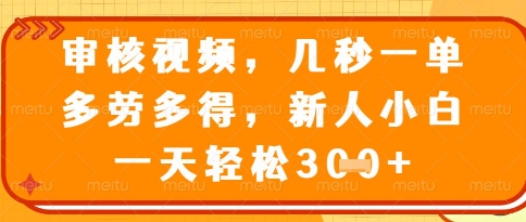视频审核员，几秒一单，不限时间，不限地点，多做多得，新人小白一天轻松几张+【揭秘】,速发云资源网