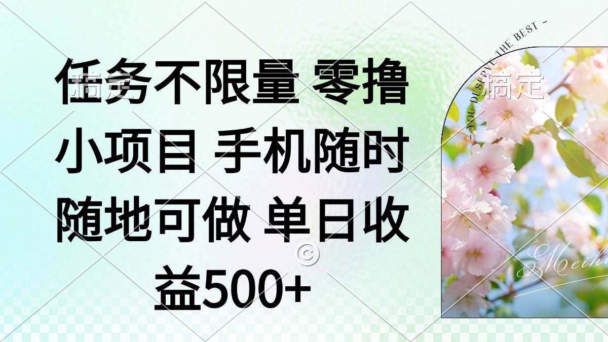 （14391期）零撸小项目 手机随时可做 任务不限量 单日收益500＋,速发云资源网