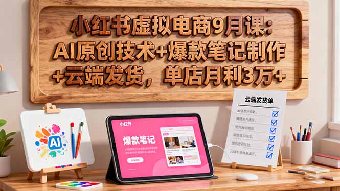 小红书虚拟电商9月课：AI原创技术+爆款笔记制作+云端发货，单店月利3万+,速发云资源网