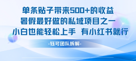 单条贴子带来5张的收益，暑假最好做的私域项目之一，小白也能轻松上手，有小红书就行,速发云资源网