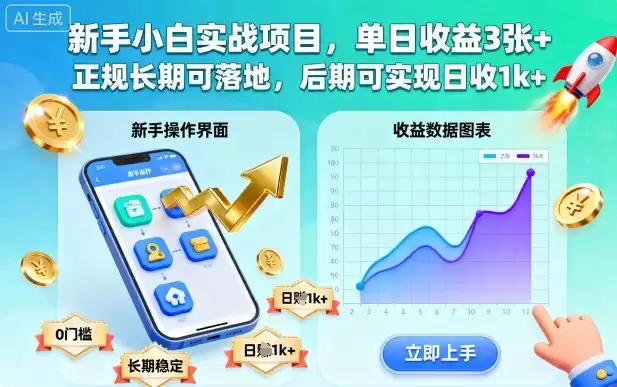 新手小白实战项目，单日收益3张+，正规长期可落地，后期可实现日收1k+【揭秘】,速发云资源网