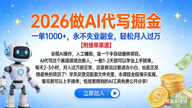 2026做AI代写掘金，一单1000+，永不失业副业，轻松月入过万,速发云资源网