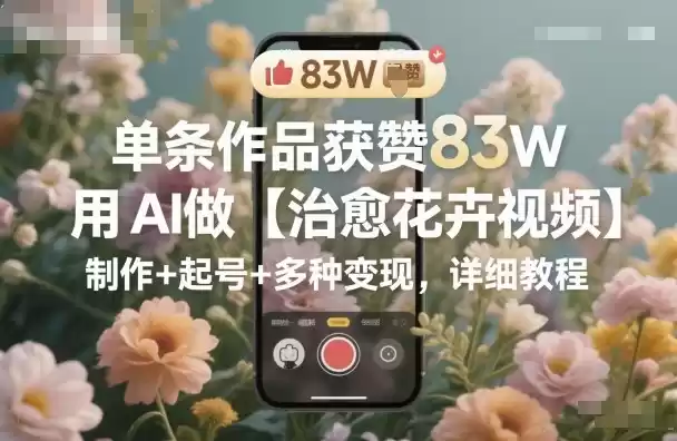 单条作品获赞83W，用AI做【治愈花卉视频】，制作+起号+多种变现，详细教程,速发云资源网