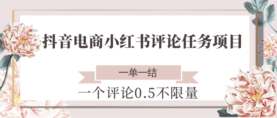 抖音电商小红书评论任务项目，一个评论0.5，一单一结 不限量,速发云资源网