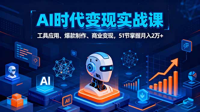 AI时代全场景实战课，工具应用、爆款制作、商业变现，51节掌握月入2万+,速发云资源网