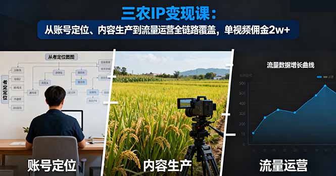 三农IP变现课：从账号定位、内容生产到流量运营全链路覆盖，单视频佣金2w+,速发云资源网