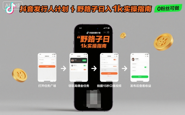 抖音发行人计划全新野路子玩法，随时随地，只要有手机，就能操作，日入1k+【揭秘】,速发云资源网