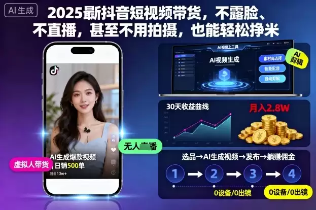 2025最新抖音短视频带货，不露脸、不直播，甚至不用拍摄，也能轻松挣米,速发云资源网