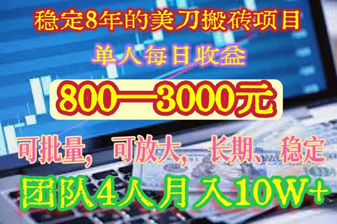 稳定8年的美刀搬砖项目，单人每日收益800—3000.团队4人月入10W+.可线下,速发云资源网