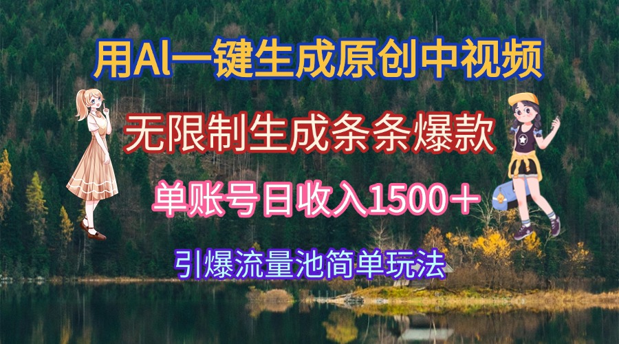 用Al一键生成原创中视频，无限制生成条条爆款，单账号日收入1500＋引爆…,速发云资源网