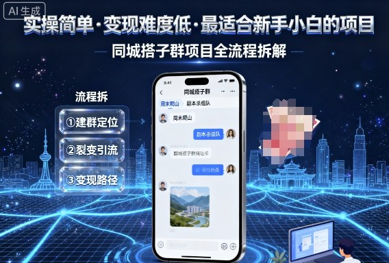 实操简单，变现难度低，最适合新手小白做的项目，每天轻松收入3张，同城搭子群项目全流程拆解,速发云资源网