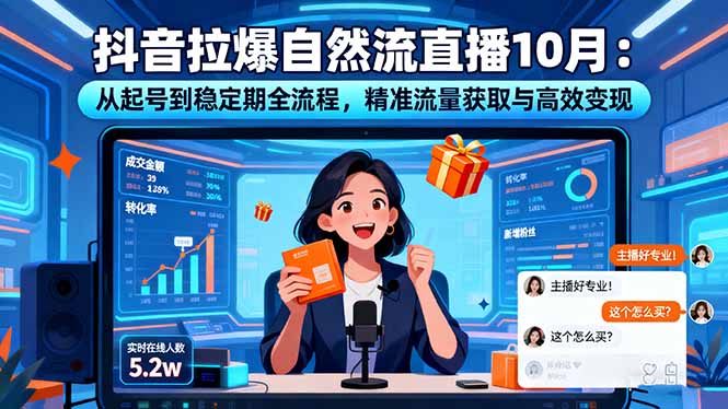 抖音拉爆自然流直播10月：从起号到稳定期全流程，精准流量获取与高效变现,速发云资源网