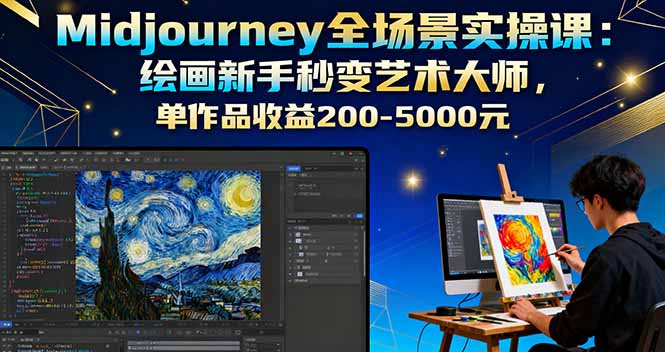 Midjourney全场景实操课：绘画新手秒变艺术大师，单作品收益200-5000元,速发云资源网