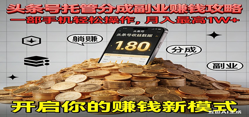 全程托管今日头条，一部手机就可以开干，最高躺赚1W+,速发云资源网