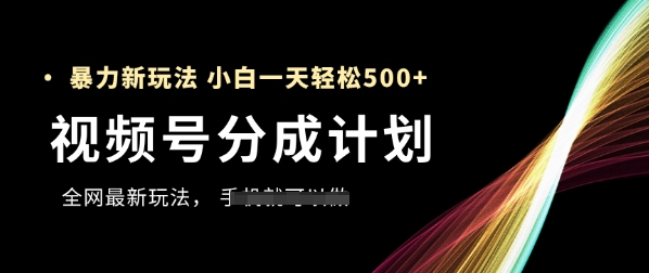 视频号分成计划，全网最暴力玩法，新手一天也能轻松5张+,速发云资源网