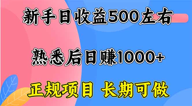 新手日收益500+ 正规项目 长期可做,速发云资源网