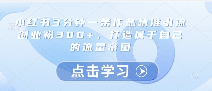 小红书3分钟一条作品精准引流创业粉300+，打造属于自己的流量帝国,速发云资源网