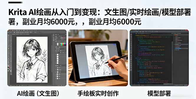 Krita AI绘画从入门到变现：文生图/实时绘画/模型部署，副业月均6000元,速发云资源网
