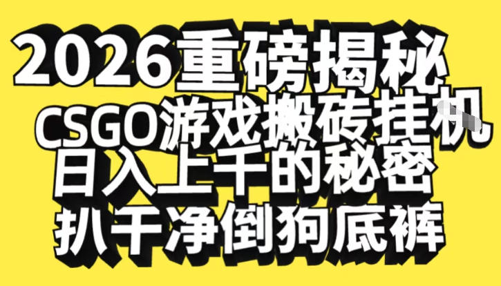 2026开年重磅解密，CSGO游戏搬砖挂G日入1k+的秘密，把倒狗的底裤扒干【揭秘】,速发云资源网