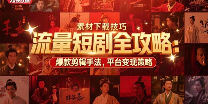 流量短剧全攻略：素材下载技巧，爆款剪辑手法，平台变现策略,速发云资源网