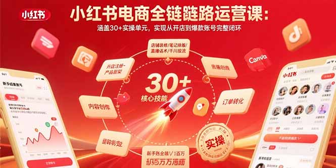 小红书电商全链路运营课：涵盖30+实操单元，实现从开店到爆款账号完整闭环,速发云资源网
