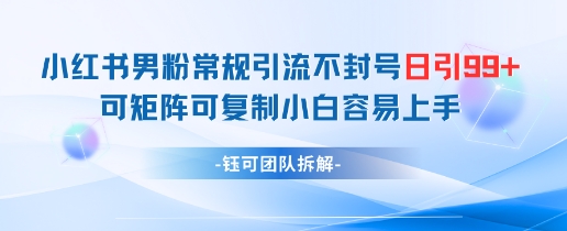 小红书男粉常规引流不封号日引99+变现简单 可矩阵可复制小白容易上手,速发云资源网