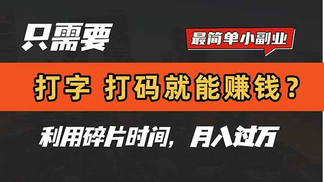 （14673期）只需要打字，打码，就能赚钱？简单的赚钱小副业，利用碎片时间，月入过万,速发云资源网