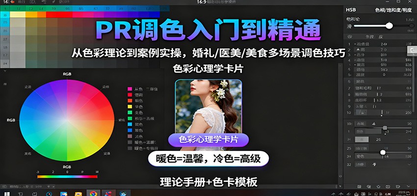 PR调色入门到精通：从色彩理论到案例实操，婚礼/医美/美食多场景调色技巧,速发云资源网