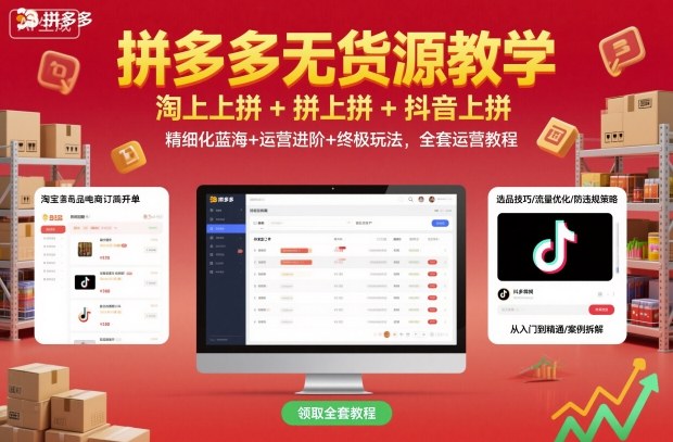 拼多多无货源教学，淘上拼+拼上拼+抖上拼，精细化蓝海+运营进阶+终极玩法，全套运营教程,速发云资源网