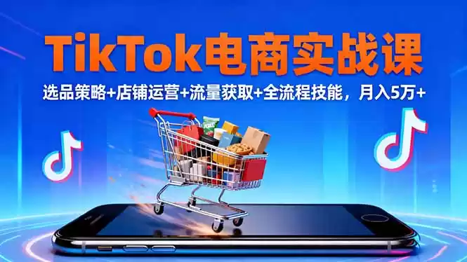 TikTok电商实战课10月，选品策略+店铺运营+流量获取+全流程技能，月入5万+,速发云资源网