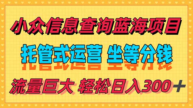 稳定日入300＋，小众信息查询蓝海项目，全程懒人式托管，解放你的时间,速发云资源网