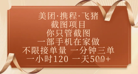 飞猪美团截图项目，你只管截图，一部手机在家做，正规平台无套路，一天5张+【揭秘】,速发云资源网