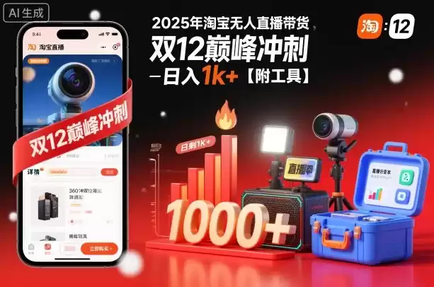 2025年淘宝无人直播带货，冲刺双12，日入1k+【附工具】【揭秘】,速发云资源网