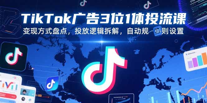 TikTok广告3位1体投流课，变现方式盘点，投放逻辑拆解，自动规则设置,速发云资源网