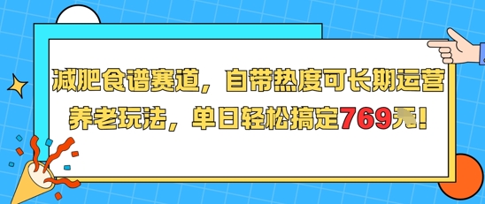 减肥食谱赛道，自带热度可长期运营，养老玩法，单日轻松搞定769,速发云资源网