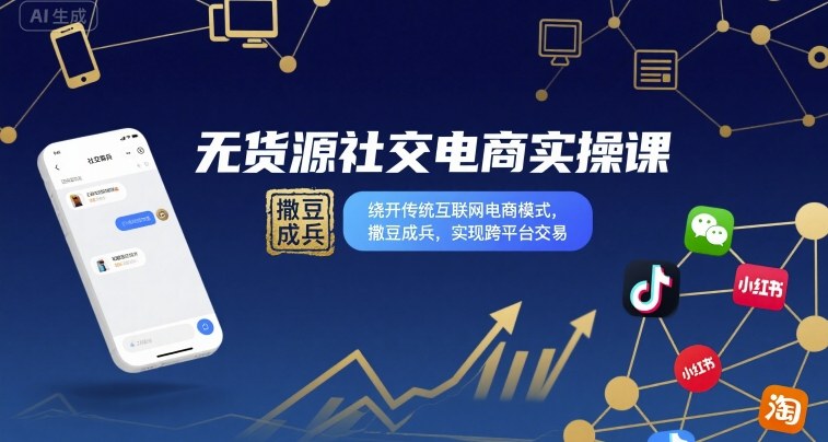 无货源社交电商实操课，绕开传统互联网电商模式，撒豆成兵，实现跨平台交易,速发云资源网