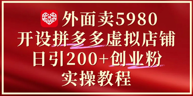 外面卖5980开设拼多多虚拟店铺：单日引流200+创业付费粉实战教程,速发云资源网