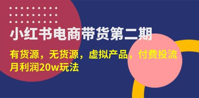 （14186期）小红书电商带货第二期，有货源，无货源，虚拟产品，付费投流，月利润20w,速发云资源网
