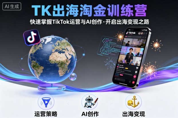 TK出海淘金训练营，助你快速掌握TikTok运营与AI创作，开启出海变现之路,速发云资源网