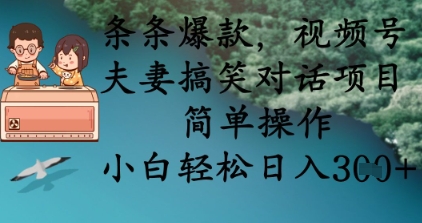 条条爆款，视频号夫妻搞笑对话项目，简单操作，小白轻松日入3张,速发云资源网