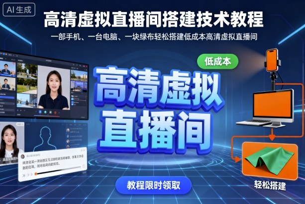 高清虚拟直播间搭建技术教程，一部手机、一台电脑、一块绿布轻松搭建低成本高清虚拟直播间,速发云资源网