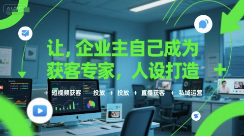 让企业主自己成为获客专家，人设打造+短视频获客+投放+直播获客+私域运营,速发云资源网