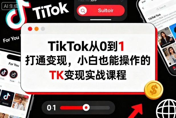 TikTok从0到1打通变现，小白也能操作的TK变现实战课程,速发云资源网
